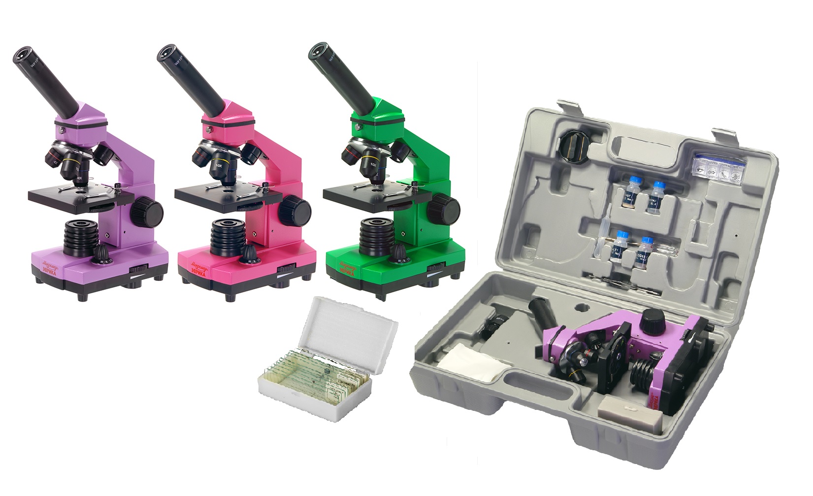2.3.8. Микроскоп школьный с подсветкой с набором микропрепаратов .
