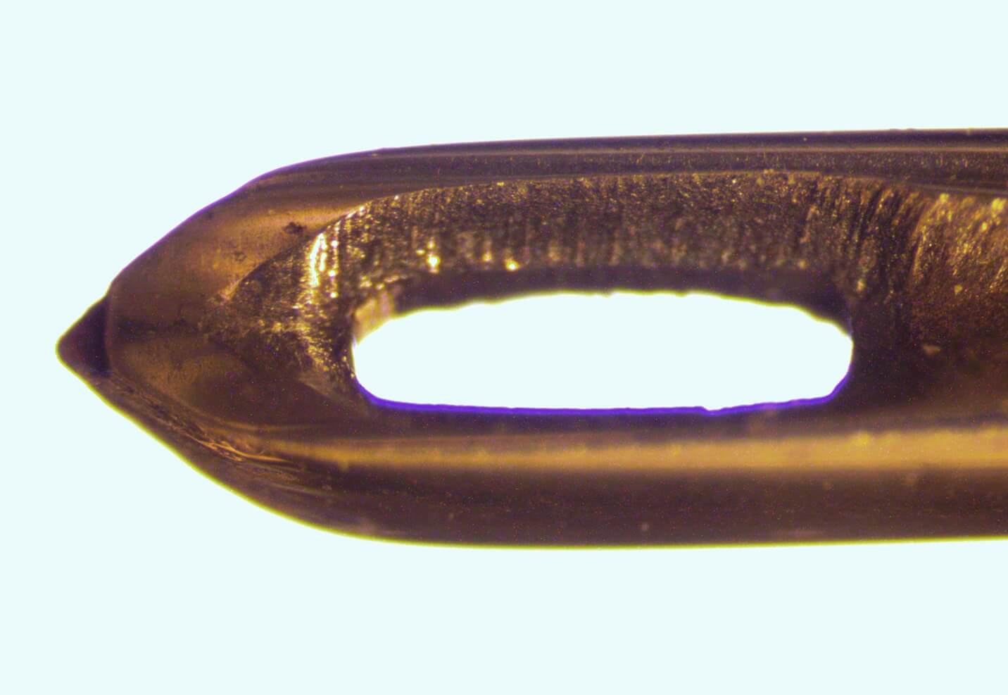 Ушко иголки. Использована камера ToupCam 0.35 MP и школьный микроскоп  Эврика 40х-400х с ахроматом 4х/0.10.