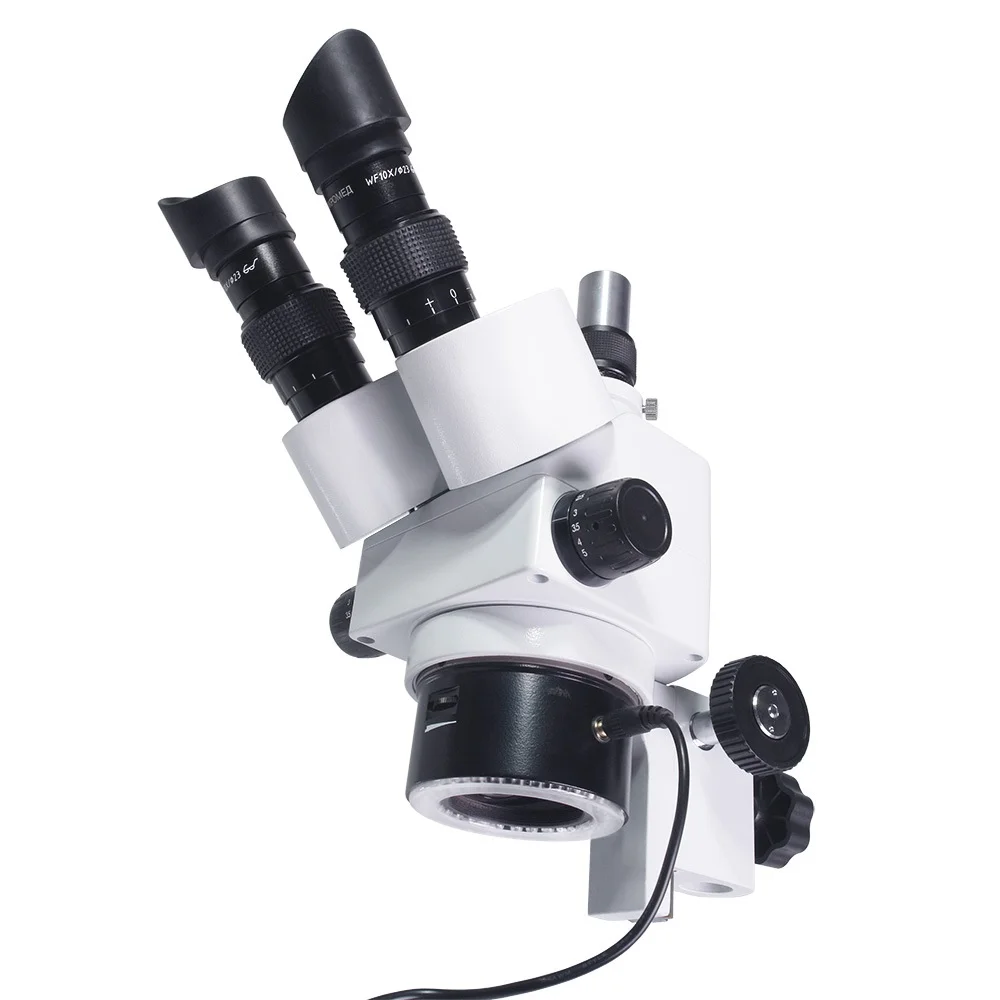 Оптическая головка с окулярами, блоком объективов и кольцевым осветителем.